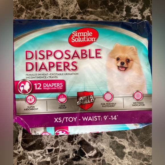FEMALE DOG DIAPERS ~ XS/TOY, WAIST:9”-14” FOR IN HEAT, EXCITABLE URINATION- 12CT - Picture 2 of 3